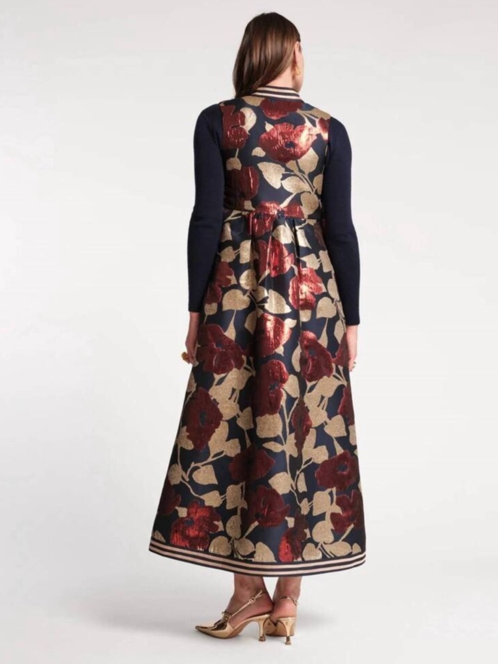 FRANCES VALENTINE Susie Metallic Floral Sleeveless A-Line Maxi Jacket Size 6 NWT - Picture 15 of 16